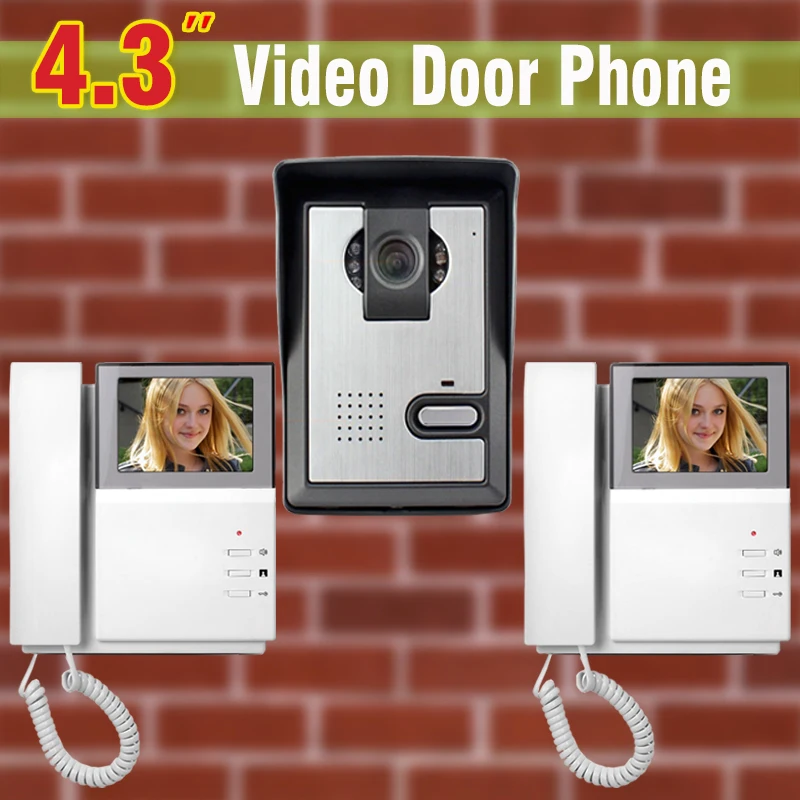 

4.3" LCD Video Door Phone Intercom Doorbell System Kit IR Camera Door bell Intercom Doorphone 2 monitors Home Security