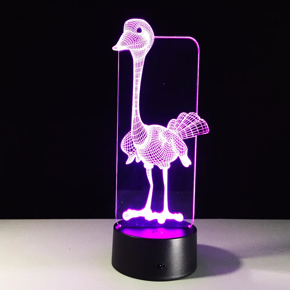 Симпатичные Страус 3D лампа 7 цветов Night Led лампа для детей Touch Сенсор Led Usb Таблица Lampara лампа для сна Ночная прямая поставка