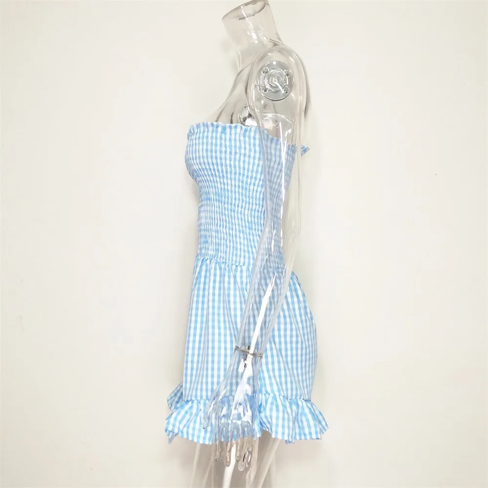Женский хлопковый комбинезон в клетку элегантный пляжный с открытыми плечами и