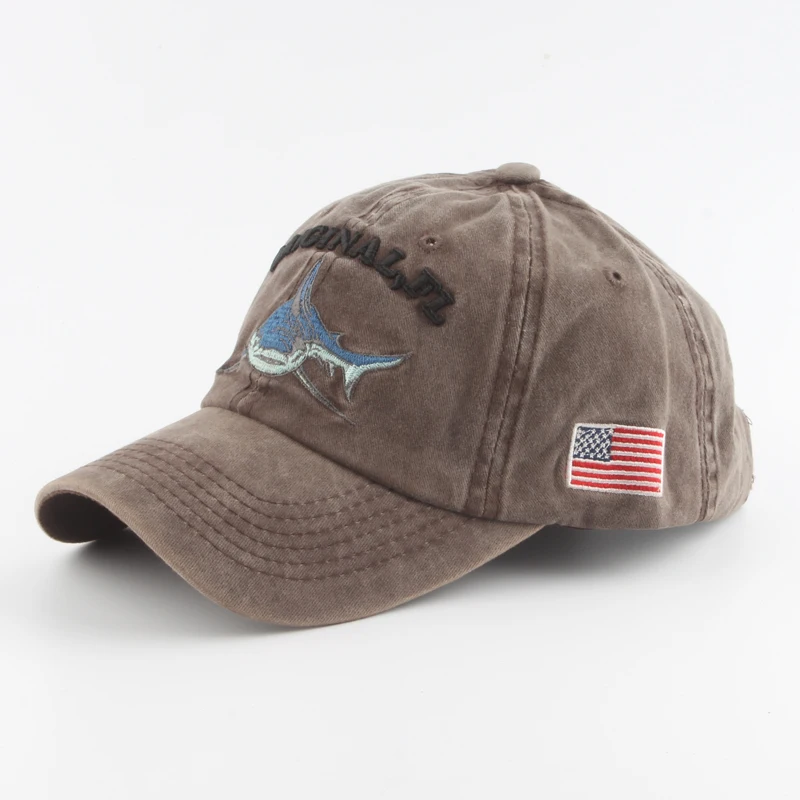 

washed cotton mens baseball cap vintage snapback shark hat for women casual casquette embroidery letter retro trucker cap