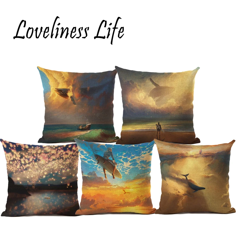 Модная диванная подушка с цифровым изображением чехол живописный закат пляж