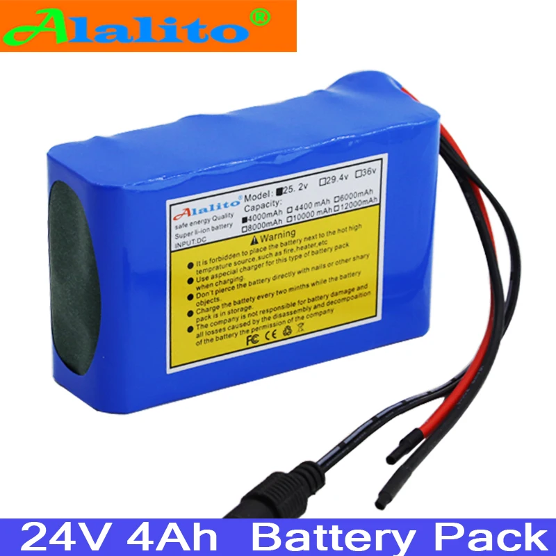 Alalito Высокая емкость 24 V 4Ah 18650 литий-ионный аккумулятор 25,2 v 4000 mAh Электрический велосипед мопед/Электрический/литий-ионный аккумулятор