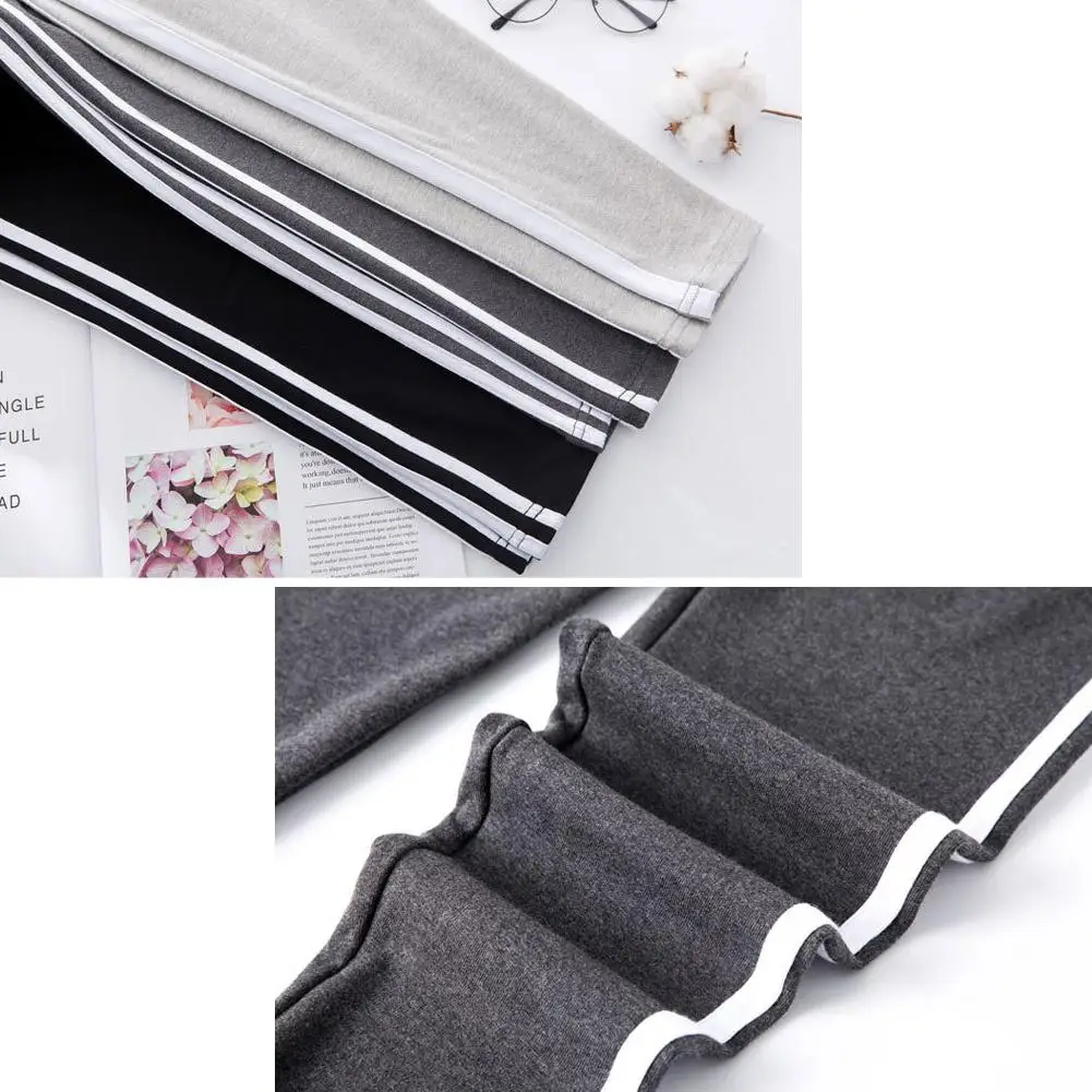 Простые брюки в полоску по бокам для беременных черные серые поддерживающие