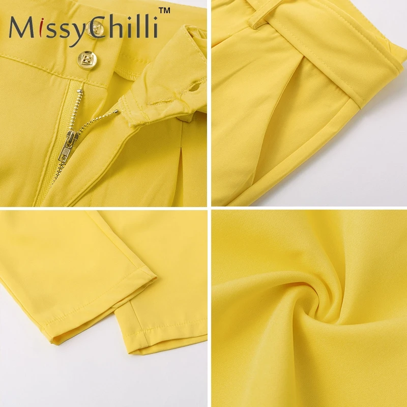 MissyChilli белый пряжки ремень брюки женские свободные работы с высокой талией костюм брюки сексуальные прямые sash модные нижние