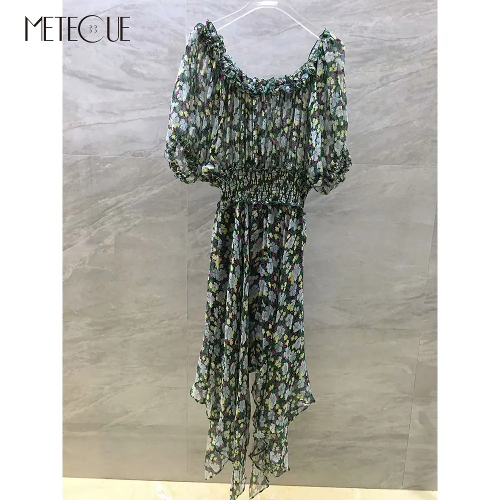 Цветочное платье с открытыми плечами эластичной резинкой на талии 2019 весна лето