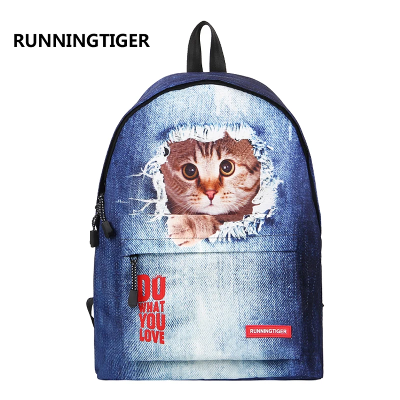 Runningtiger 3D Для женщин рюкзак школьный Обувь для девочек милый кот печати плеча