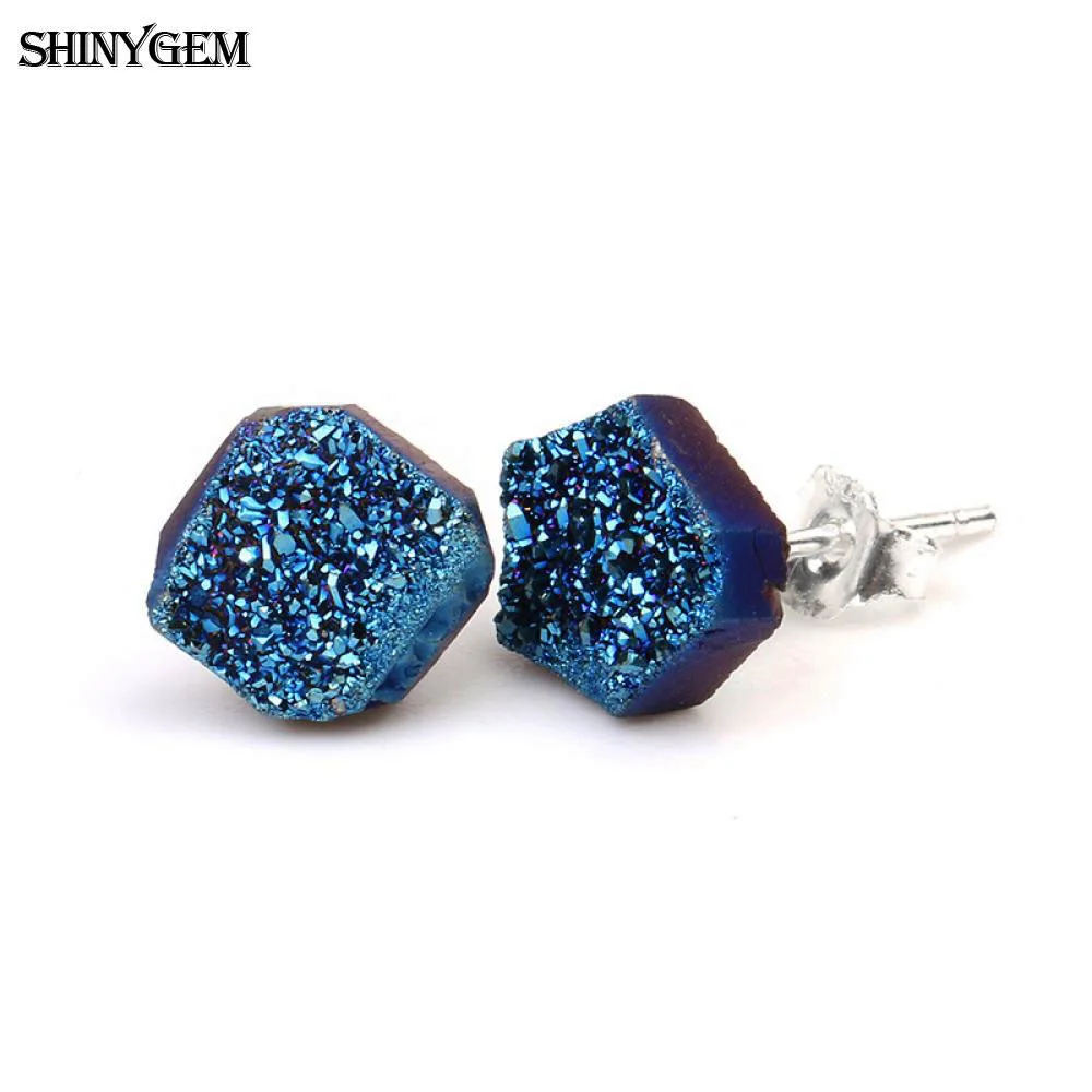 ShinyGem 6-9 мм Необычные Кристальные серьги 925 пробы серебряные серьги-гвоздики маленькие милые натуральные кварцевые серьги друзы для женщин