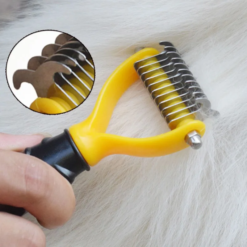 Pet Grooming comb Двухсторонняя расческа для ухода за домашними животными и кошками, щетка с мехом для кошек, кисточка для удаления волос с узлом, открытый узел из нержавеющей стали - Цвет: Pet Grooming comb