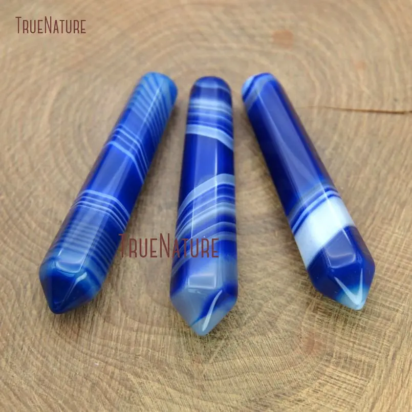 

High Quality Grade Blue Lace Agates Nature Charm Accessory Long Thin Faceted Hexagon Point Chic Loose Stone In 50x10 mm PM9632