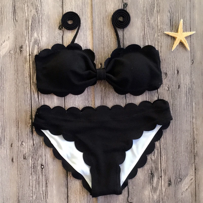 Vertvie Hot Sale Women Split Swimsuit 2019 Summer High Waist Bikini Set Cut Flower Solid Lace Back Buckle Beach Swimwear Female |