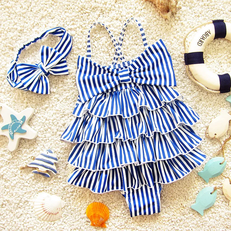 Купальный детский купальник повязка на голову в полоску одежда для купания