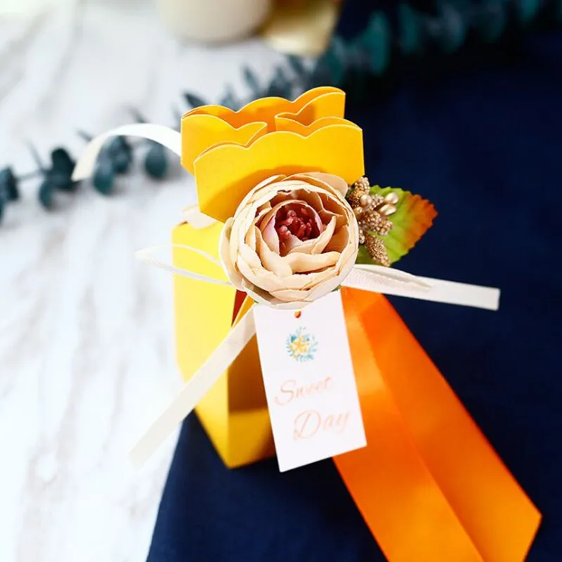 2019 новый стиль 5 шт цветок и открытка с лентой желтая коробка креативная