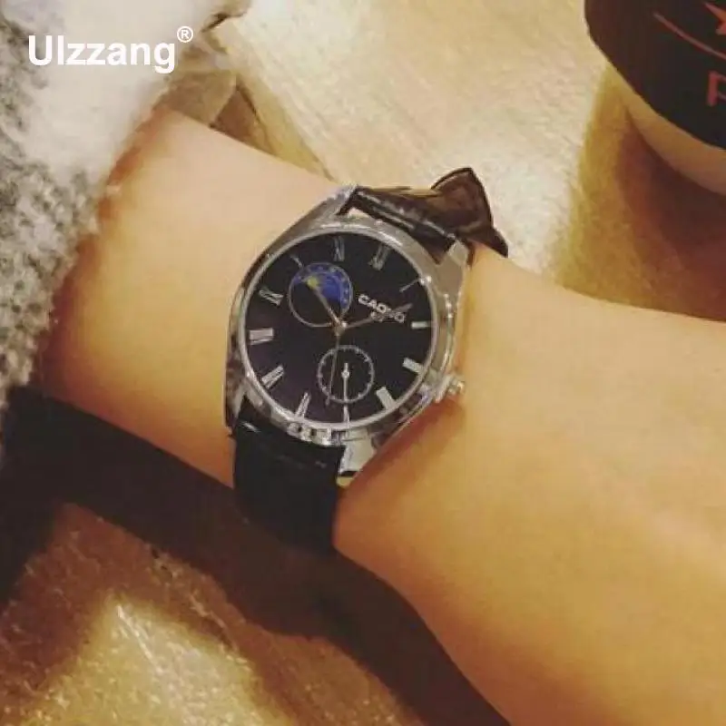 Классические наручные часы кожаные деловые мужские и женские черные коричневые