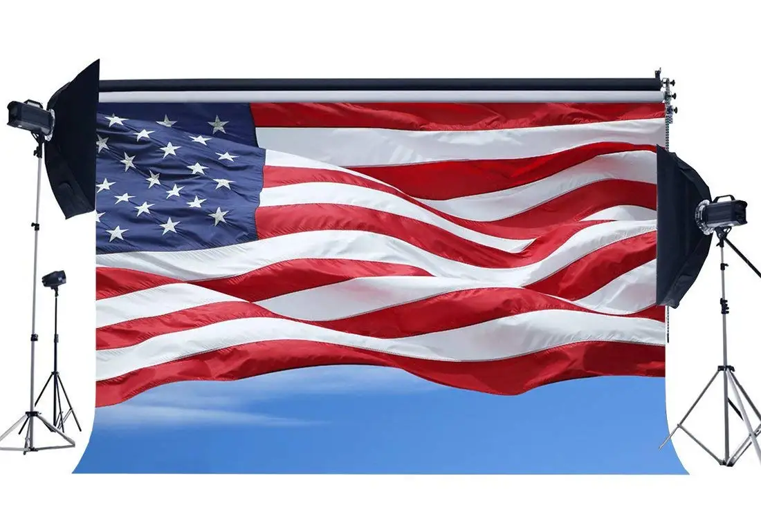 

American Flag Backdrop Stars and Stripes Blue Sky White Cloud Nature Background