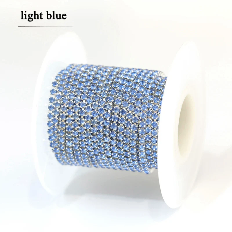 light blue 1 м/лот стразы на цепочке с плоской обратной стороной, стразы с серебряными когтями, отделка кристаллами для рукоделия, рукоделия, шитье, отделка, Аппликации, рукоделие, Декор - Цвет: light blue