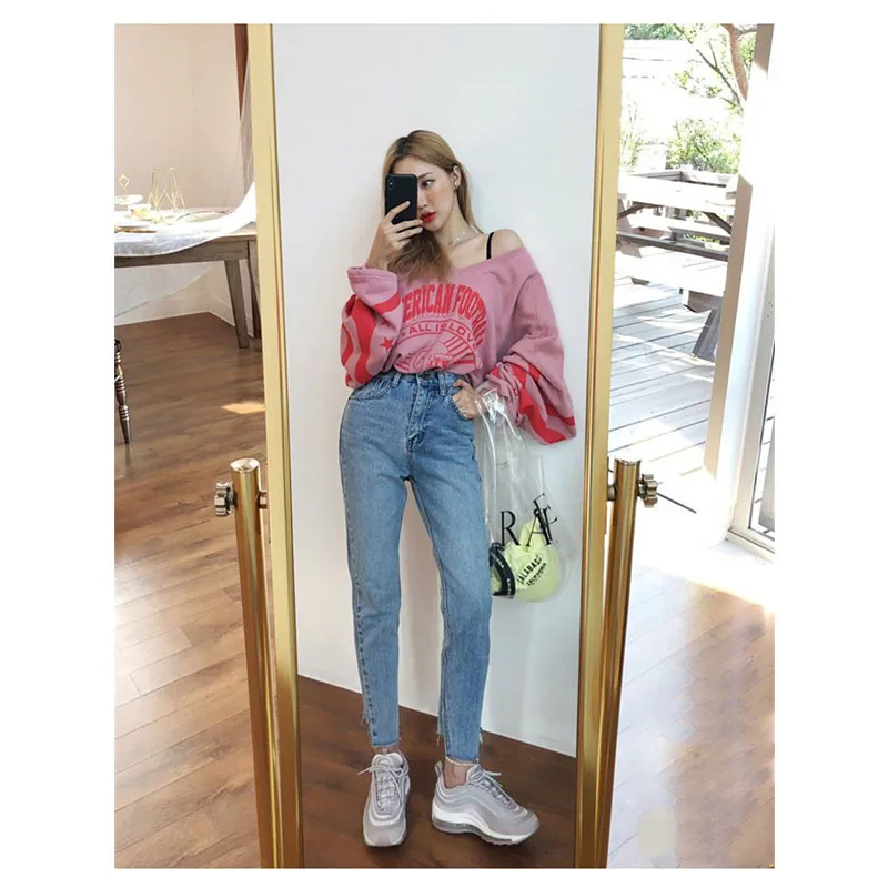 

Color contrast V neck hoodies women pattern print casual sweatshirt new 2019 spring autumn