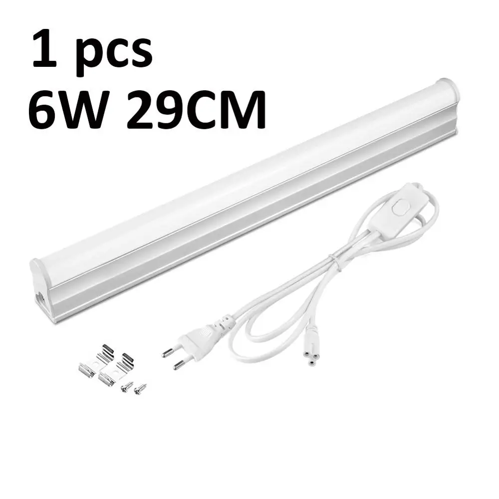 1 PCS 6W Полный набор T5 трубка 29/57 см+ ЕС Мощность штепсельным переключателем+ проволоки для подключения к сети шкафа аксессуаров Кухня светодиодный бра 220V - Цвет: 1 PCS 6W