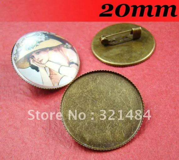 Free ship!20mm 200PCS Antique Bronze Round Cameo Cabochon Setting Brooches brooch base blanks trays bezel