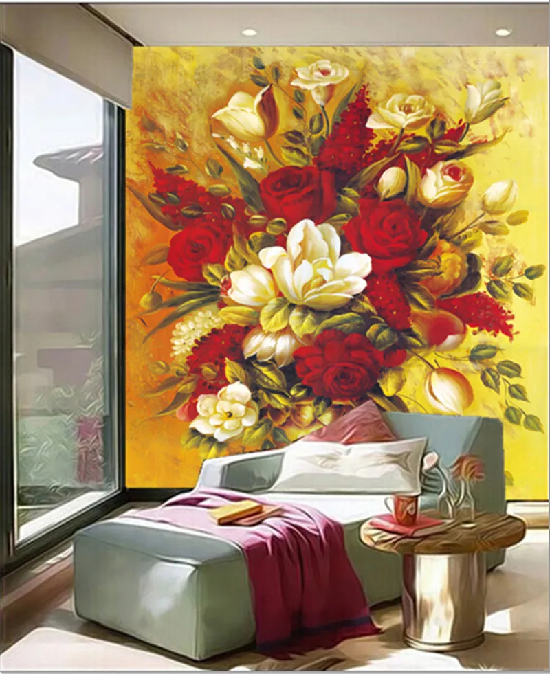 

The custom 3D murals,Luxury oil paintings, flowers and vases papel de parede,living room sofa TV wall bedroom wall paper