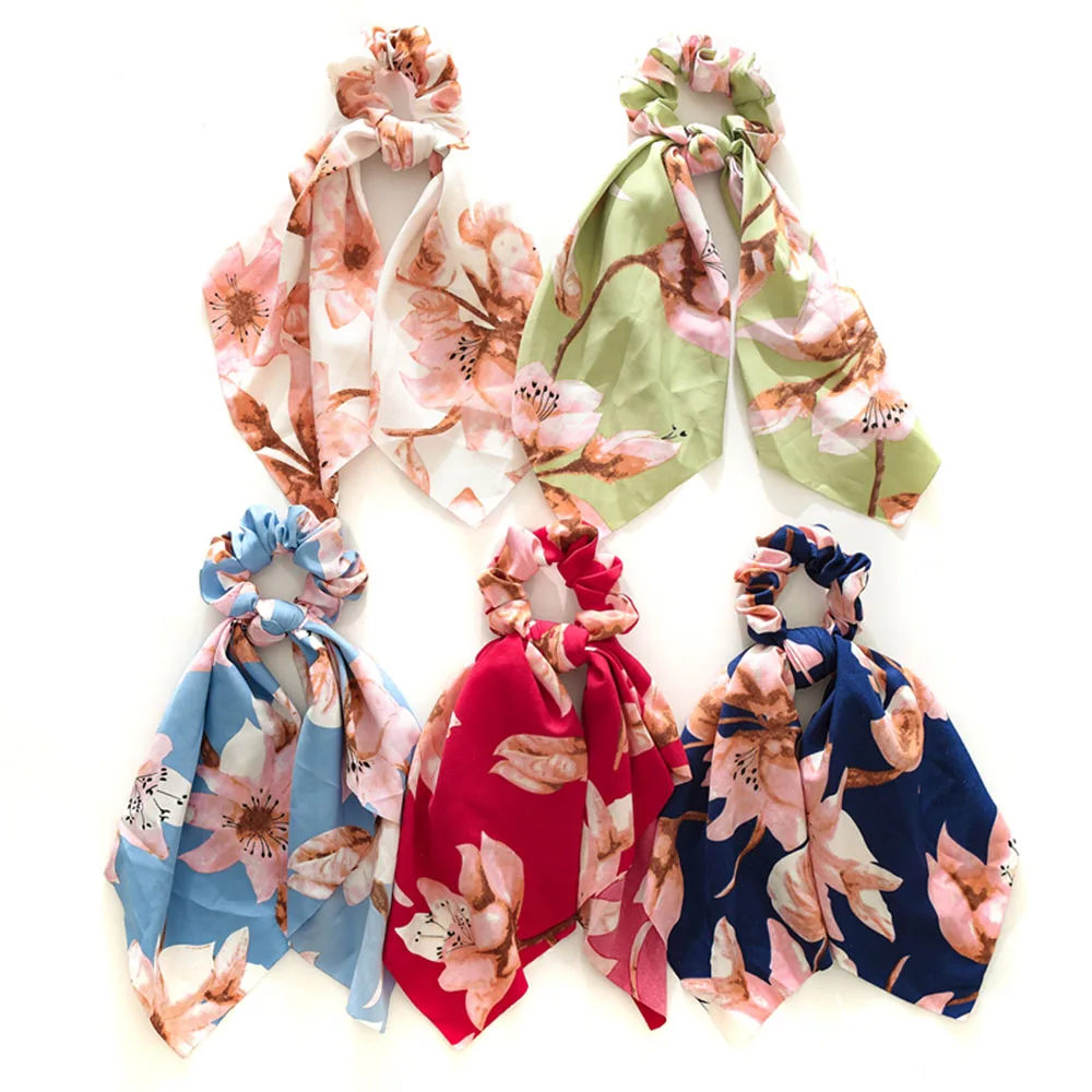 Женские резинки для волос с бантом летние эластичные цветочной лентой заколки