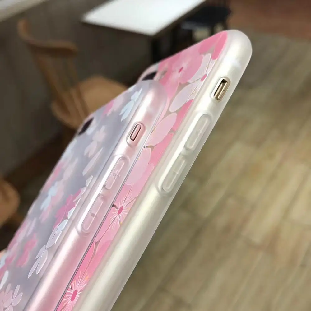 Персиковый чехол для телефона с цветком вишни Iphone XR XS X мягкий силиконовый Max 7 6 6S 8