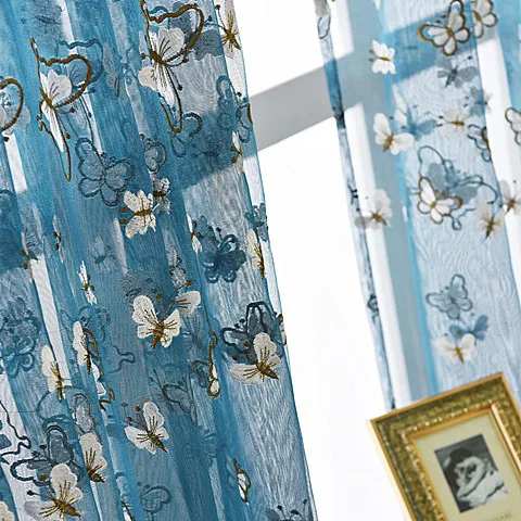 Новые тканевые шторы с вышивкой полые вышитые занавески s синего цвета для