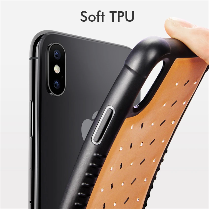 Роскошный чехол из натуральной кожи для телефона iPhone 7 8 Plus X металлическая заклёпка нескользящая Мягкая задняя крышка из ТПУ для samsung note9