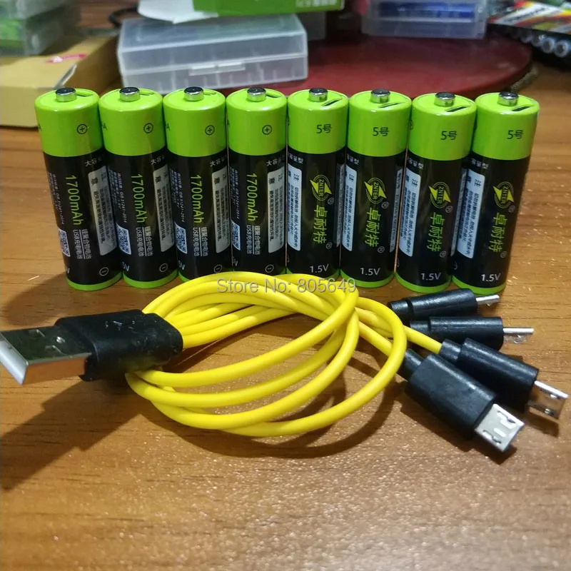 8pcs with usb cable ZNTER 1,5 V AA 2550mwh обновление емкости до 1700mah литий-полимерный USB Перезаряжаемый литиевый usb аккумулятор USB кабель - Цвет: 8pcs with usb cable