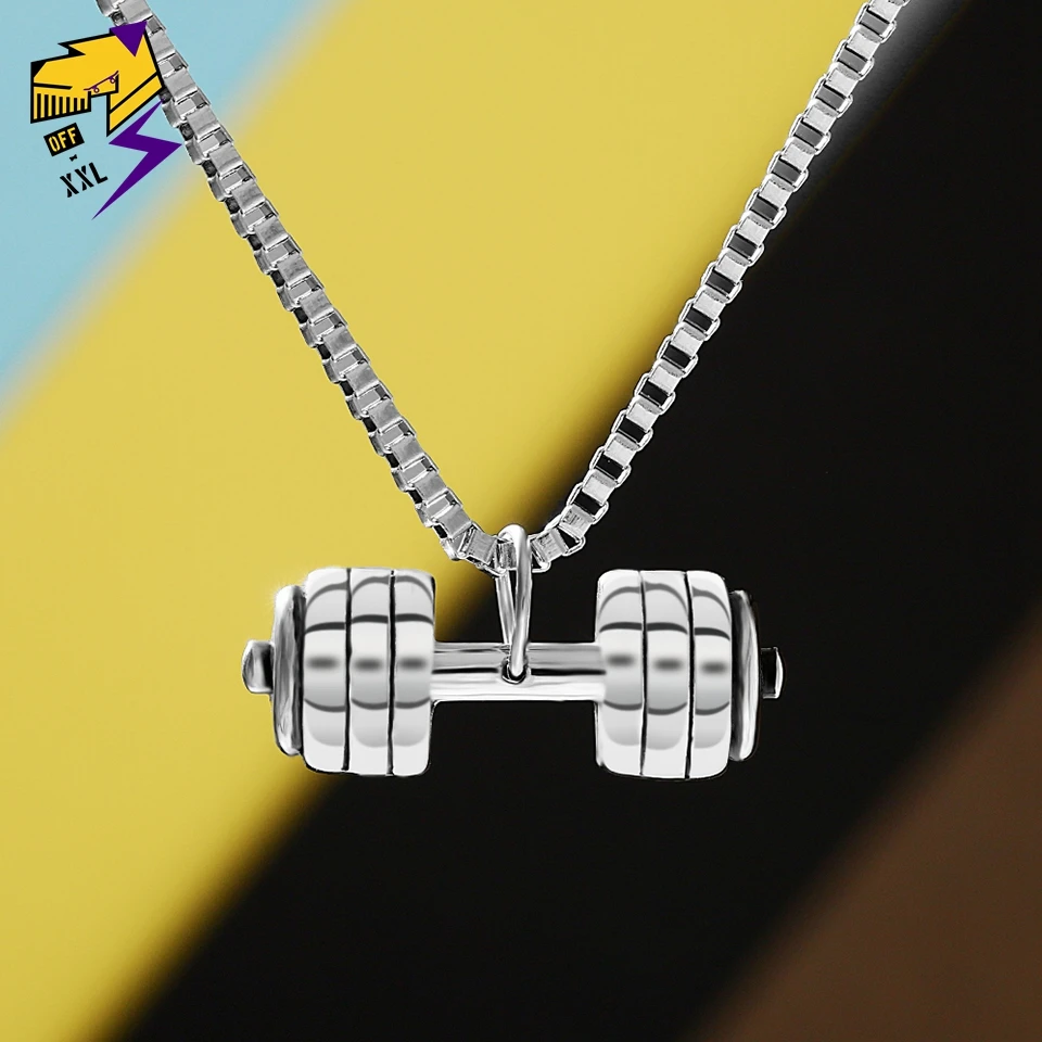 Уличное ожерелье с подвеской гантеля для фитнеса и спорта античные серебряные