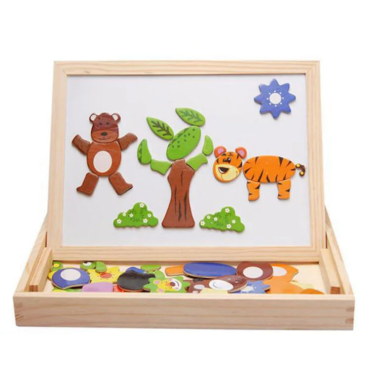 Мультяшные Детские Ранние развивающие игрушки деревянные пазлы для детей лесной парк многофункциональные Магнитные Головоломки доска для рисования