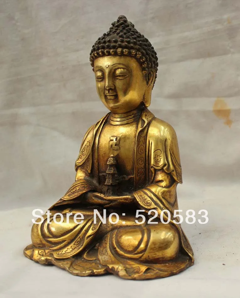 Тибет Тибетский Буддизм Бронзовый Свинка Сиденья Будды Шакьямуни Одеяние и