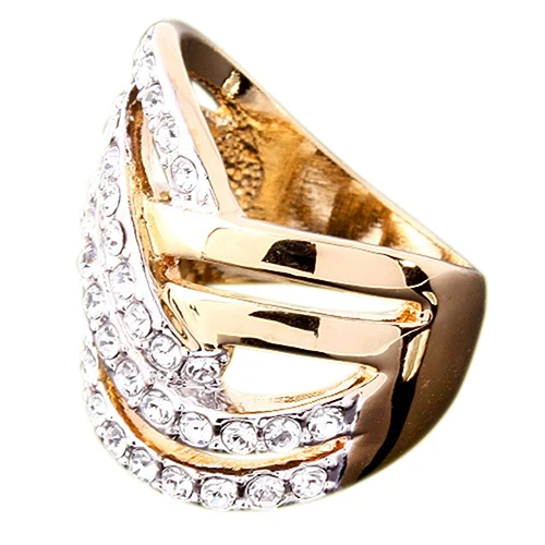 Модное роскошное кольцо стразы из сплава золотого цвета инкрустированное