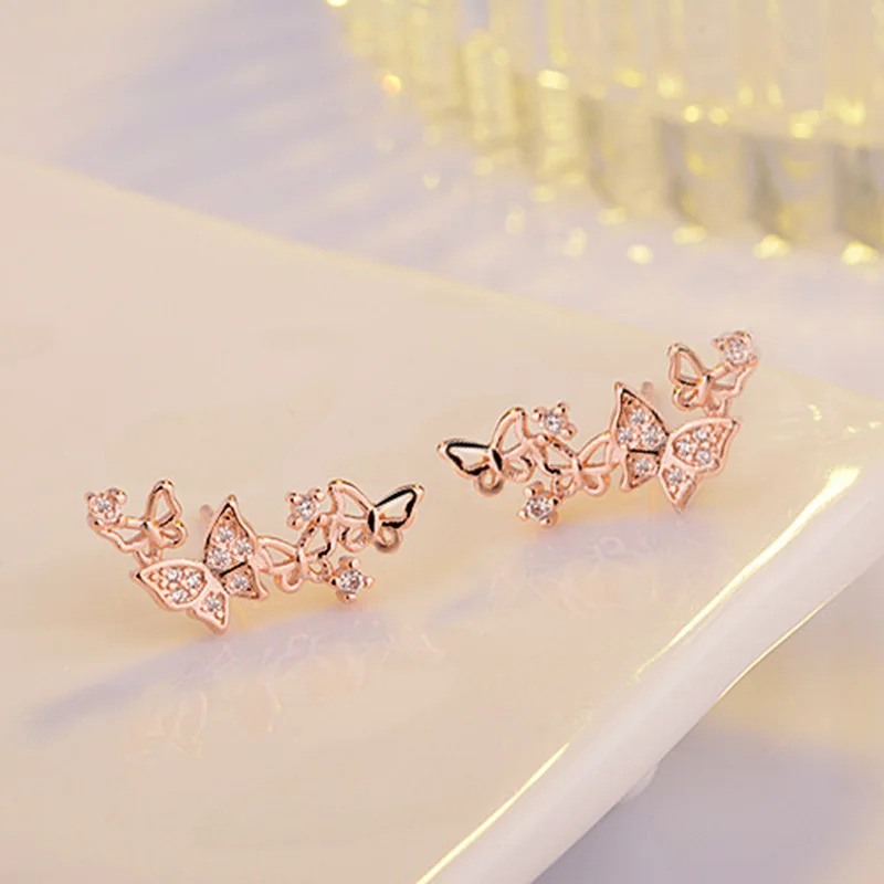 JYouHF элегантные сверкающие серьги гвоздики с бабочкой для женщин блестящие