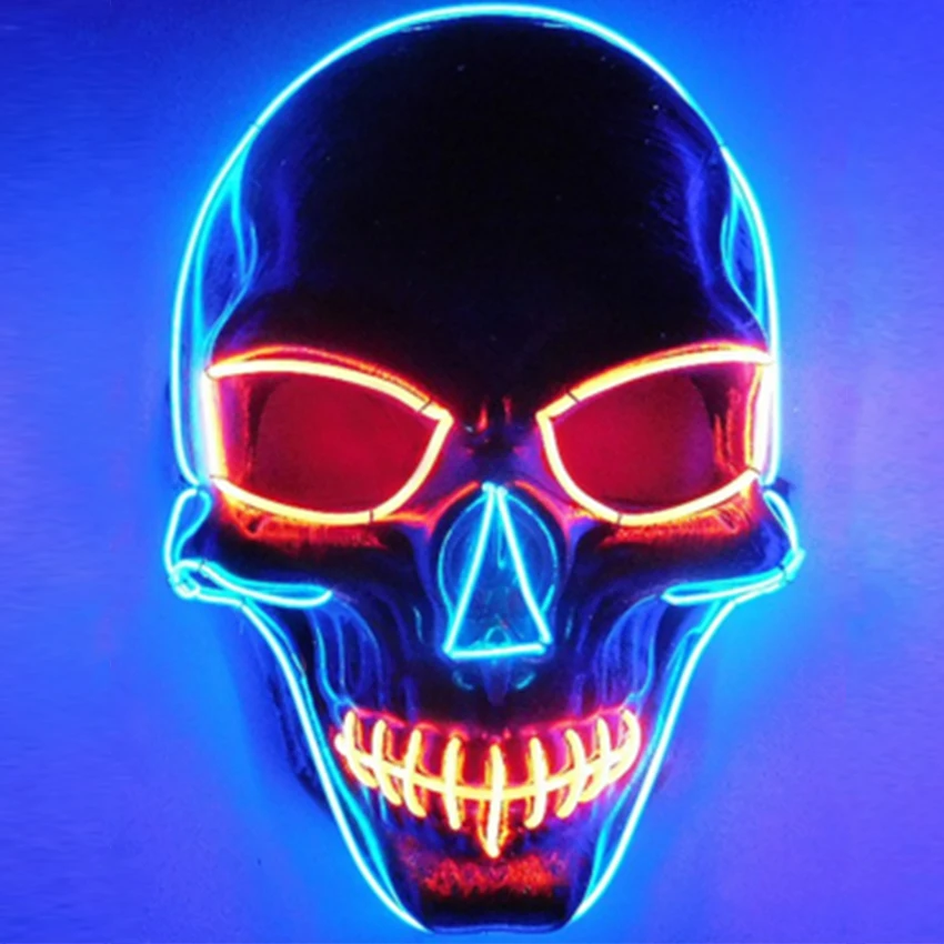EL Masks Хэллоуин маска с черепом светящаяся для шлема фестиваль светодиодный