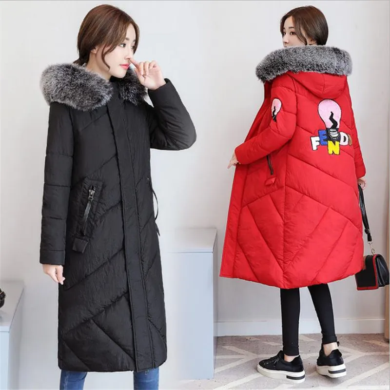 

Winter Jacket Women 2019 New Fur Collar Thick Warm Parka Outwear Casacos De Inverno Feminino Female Quilted Coat Plus Size D042