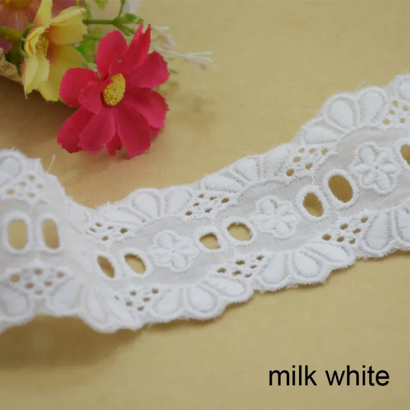 milk white 4,5 см хлопок белая вышитая кружевная лента для кукол Отделка Ткань DIY Свадебные аксессуары Принадлежности африканские французские кружева аппликация#3536 - Цвет: milk white