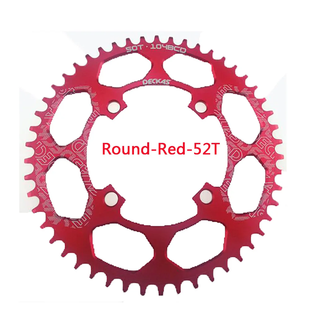 DECKAS MTB Chainring 104BCD горный шоссейный велосипед узкая широкая односкоростная велосипедная цепь черная/красная 40 T-52 T Chainwheel - Цвет: Red-52T