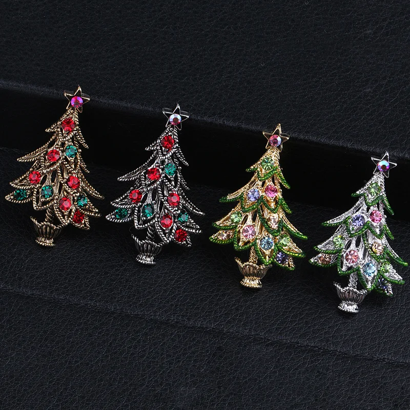 Fashion Cute Brooch Christmas Style Bell Tree Floral Brooches for Women Alloy Rhinestone Classic Broche Vintage Gift Pin | Украшения и