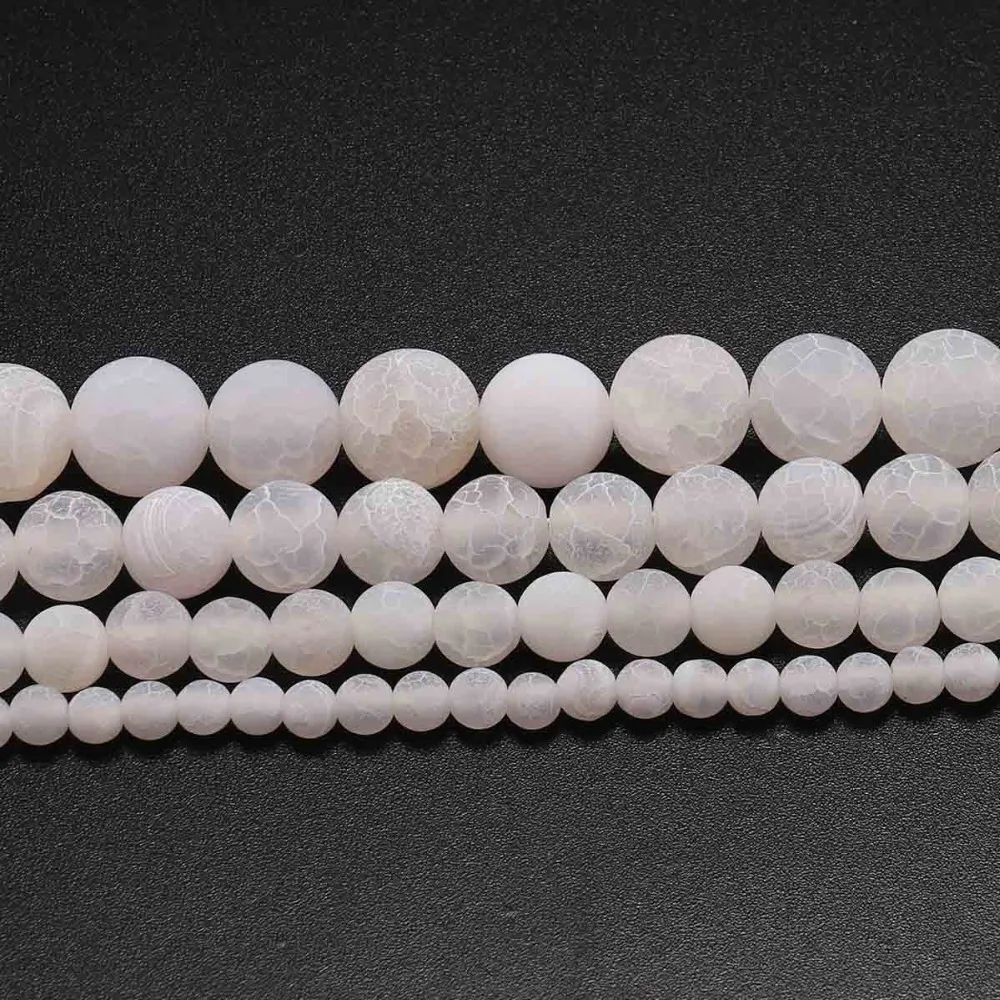 

White Round Lace Frost Agat Onyx Beads Natural Stone Beads For Jewelry Making Beads Strand 4 6 8 10 12 mm Pick Size Wholesale