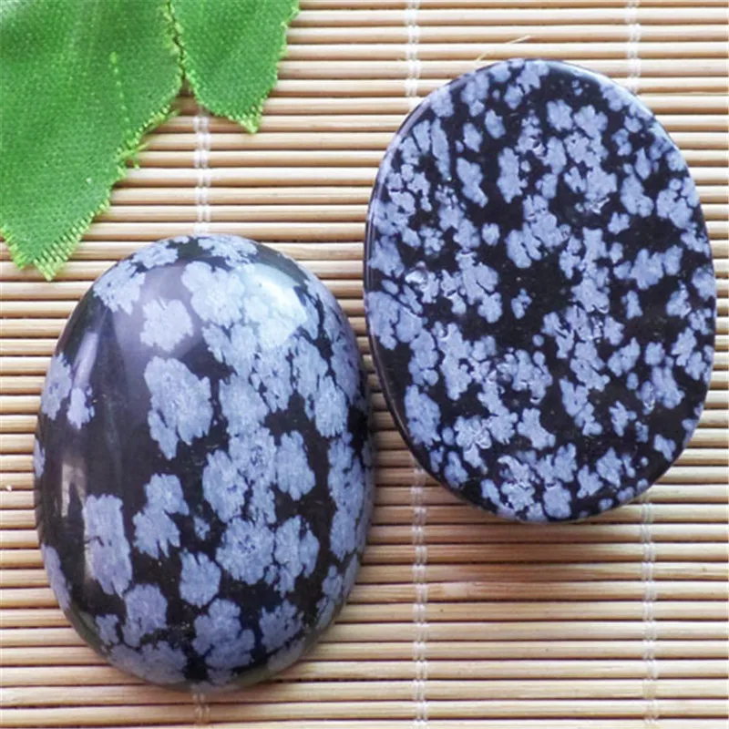 (2 шт./лот) Оптовая Продажа Натуральные снежинки обсидиан овальный кабошон 40x30x8 мм