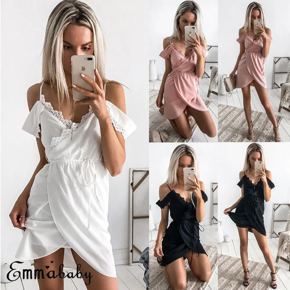 Женское платье с высокой талией Boho кружевное мини-платье рукавом-фонариком и на