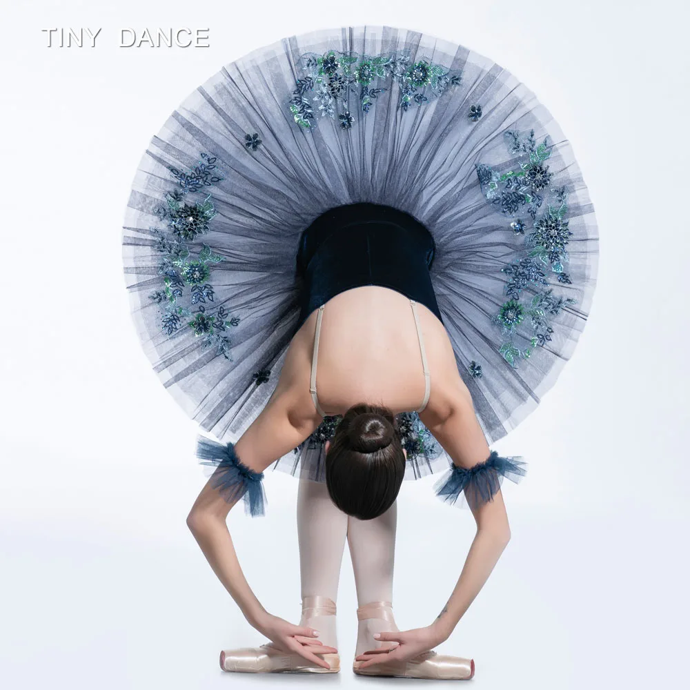 Темно Синий Профессиональный Балетный танцевальный Туту ватно облегающий лиф с