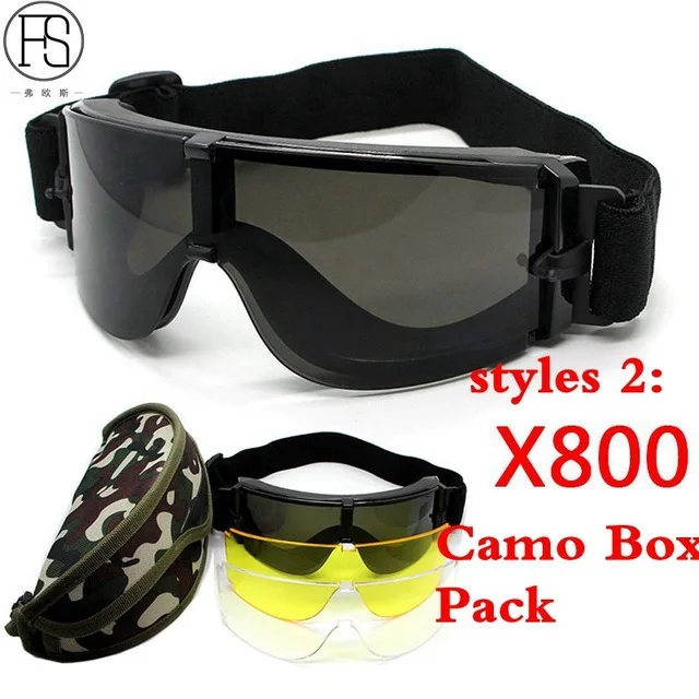 Camo Box Военный страйкбол X800 Тактические Солнцезащитные очки USMC тактические очки армейские Пейнтбольные очки с 3 линзами - Цвет: Camo Box