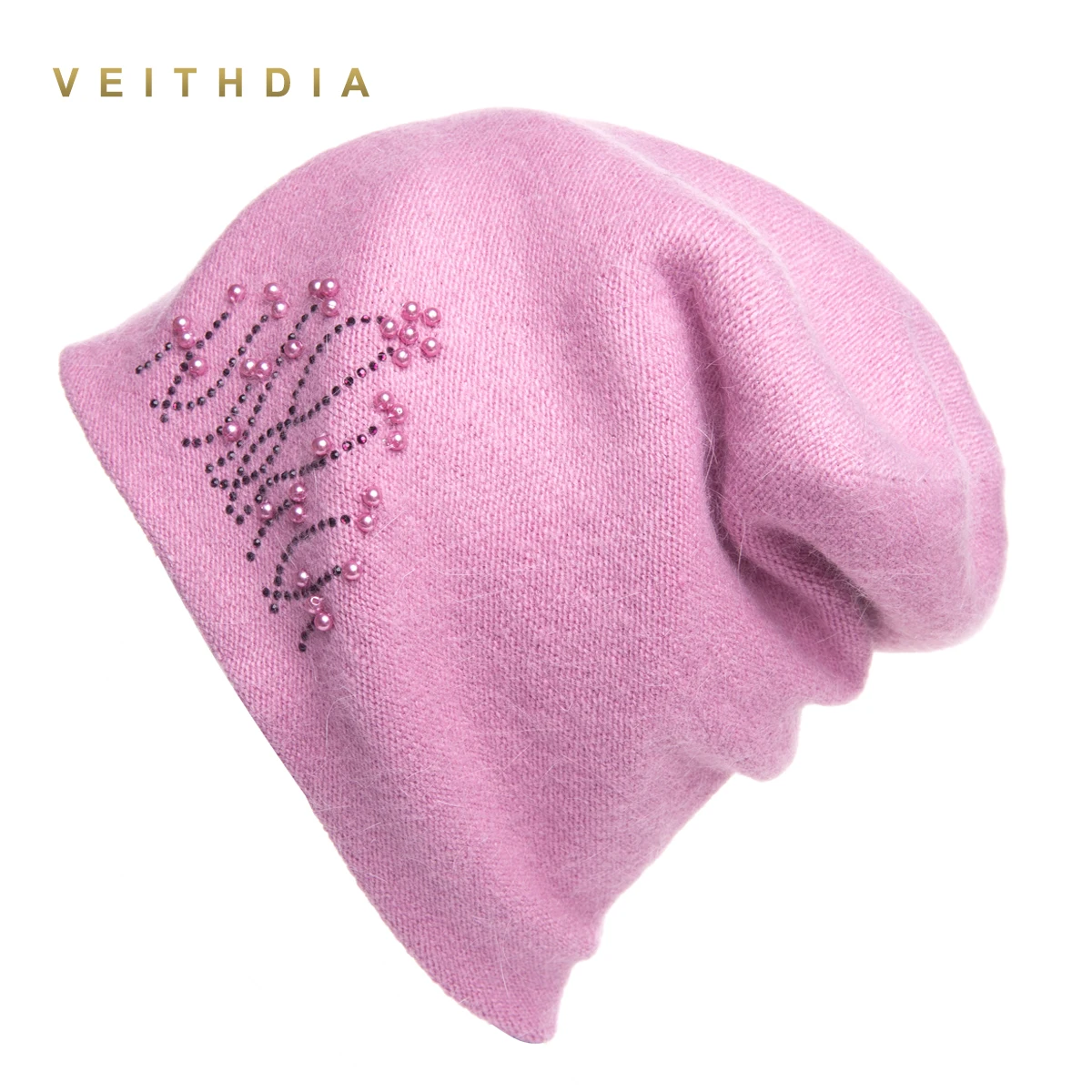 

Женские кашемировые шапки VEITHDIA, повседневные двухслойные толстые вязаные шапки для девочек с жемчугом, Осень-зима 2019