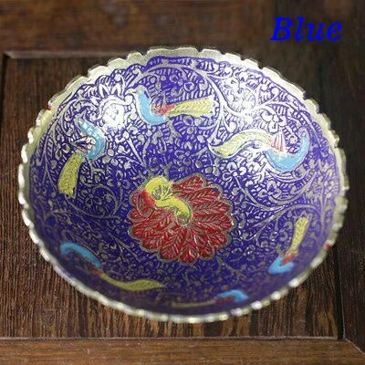 Темно-синий Buddha Compote Bowl Tibetan Buddhist Supplies Brass Bowl Metal Fruit Tray Plate Dish Disc Buddhist Temple Decoration 1pc - Цвет: Темно-синий