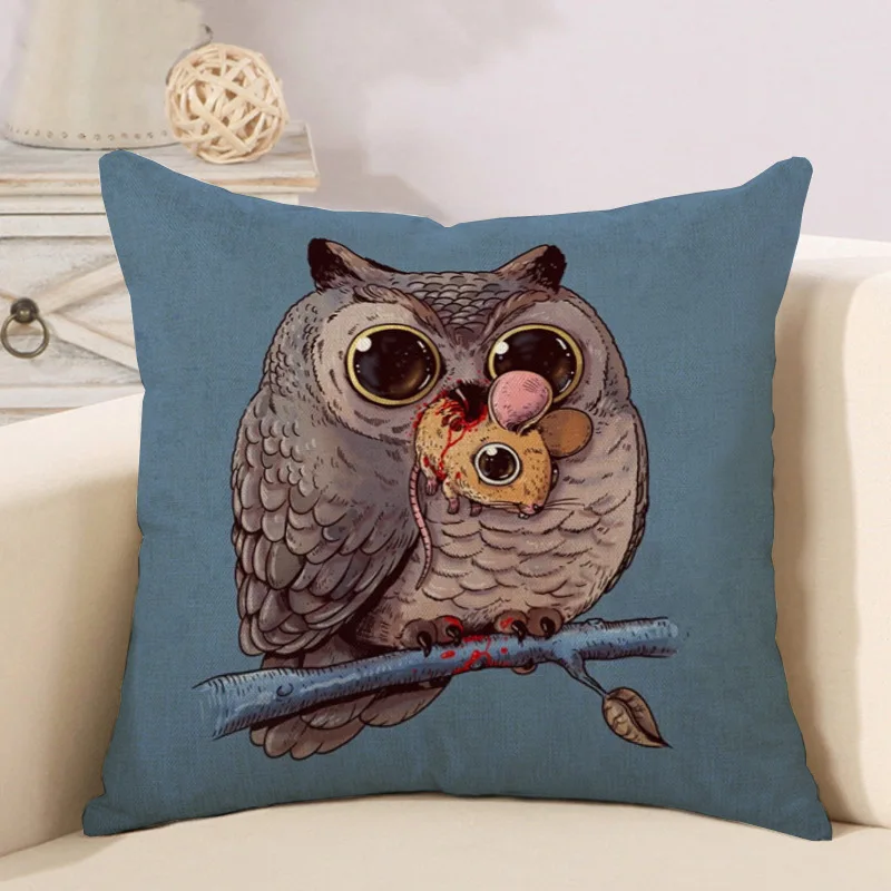Наволочка ADQKCLY Lover's Owl из полиэстера и льна мультяшная сова украшения для дома