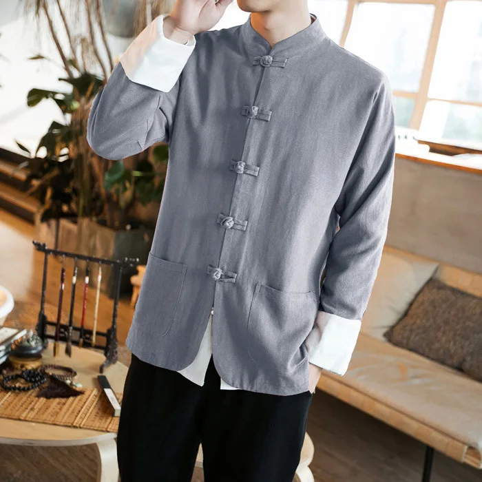 Мужские пальто в китайском стиле куртки весна осень размера плюс из хлопка и льна