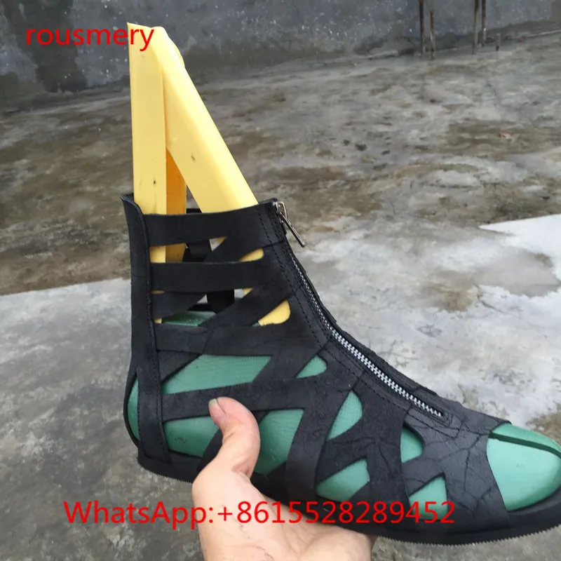 Мужская мода вырезы Черные Сандалии Обувь Мягкой Кожи Гладиатор Мальчиков