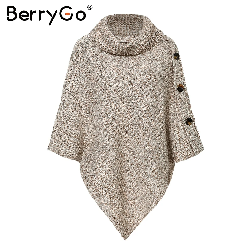 Женский вязаный свитер BerryGo с высоким воротом на кнопках | Женская одежда