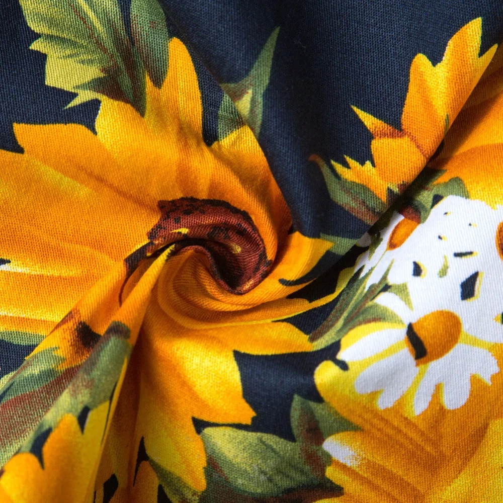 Мужская хлопковая рубашка с коротким рукавом принтом подсолнухов|Повседневные рубашки| |